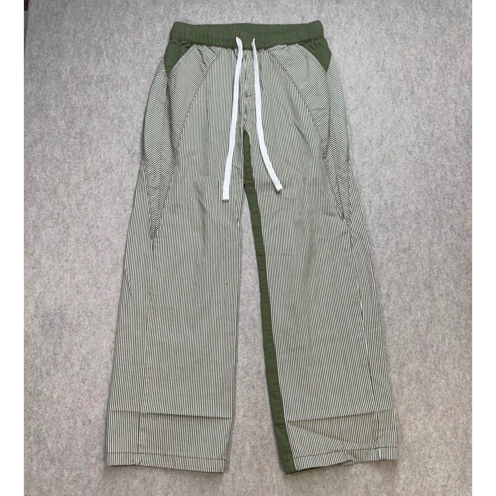 Hickory Stripe Pants Womens Small Green Gorpcore Workwear Streetwear Low Rise